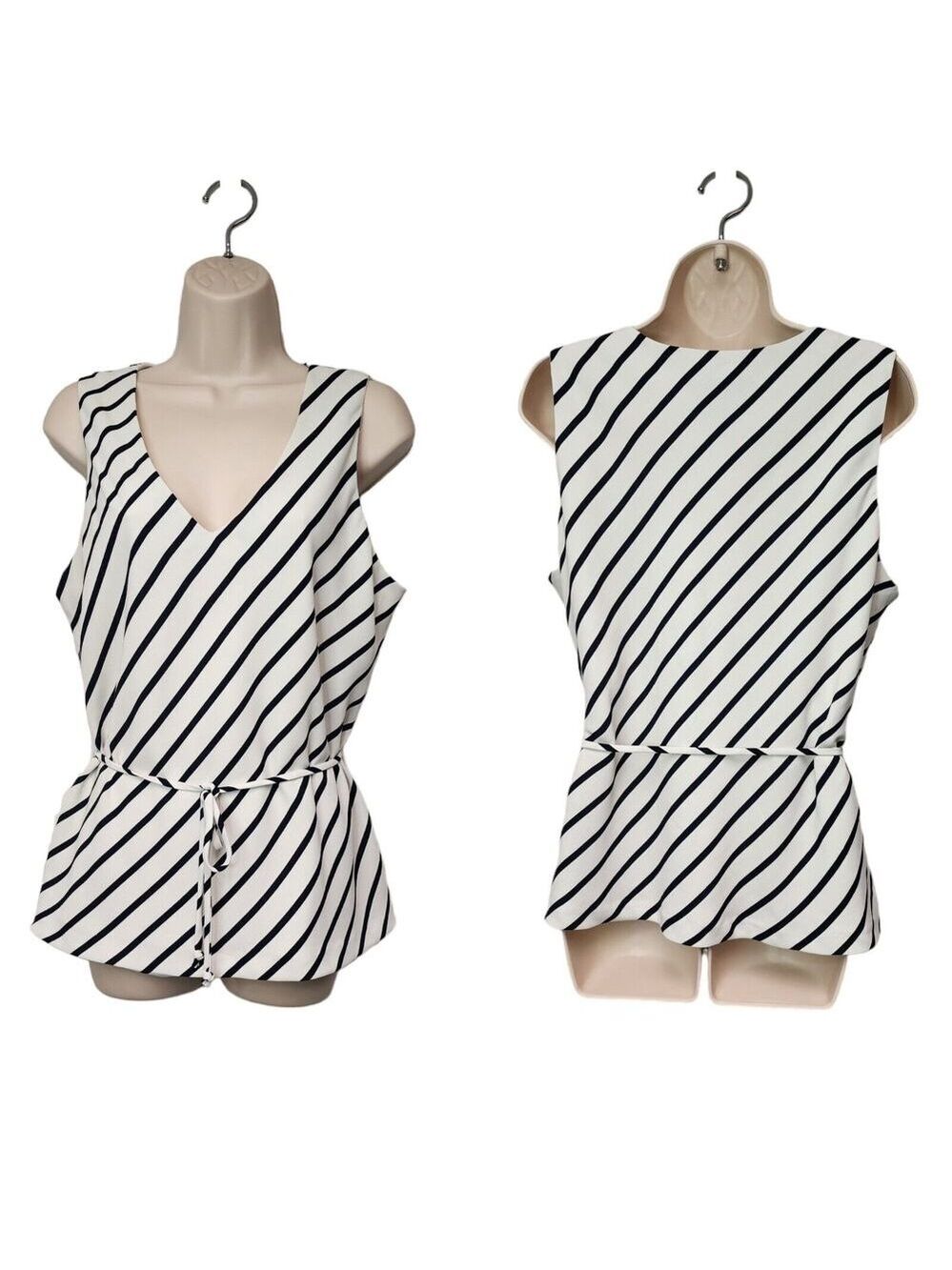 Chapter One V-Neck Sleeveless Striped Blouse Top Size XL Color White/Blue